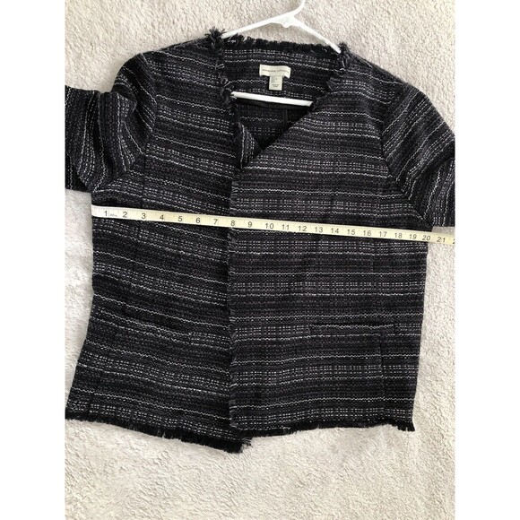 Adrienne Vittadini Open Front Knit Blazer Womens Large Tweed Fringe Trim Jacket - Picture 10 of 12